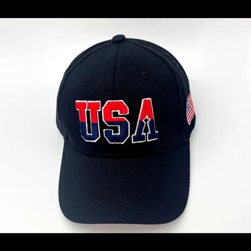 Unisex Black Embroidered USA Baseball Cap Adjustable